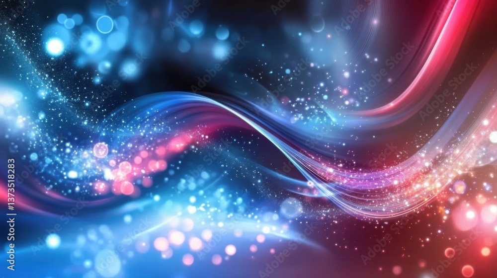 Poster a digital particles wave and light abstract background with swirling neon particles