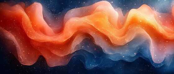Celestial Silk Abstract Orange and Blue Wave Background