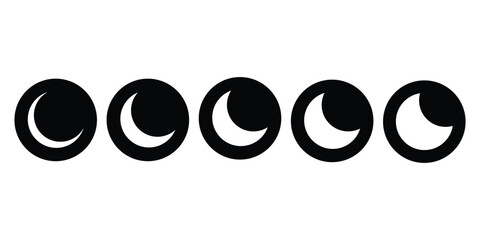Moon icon set into rounded black background. Flat moon sign collection with different phases. Perfect moon vector set for spiritual designs, or astronomical projects sign illustration.