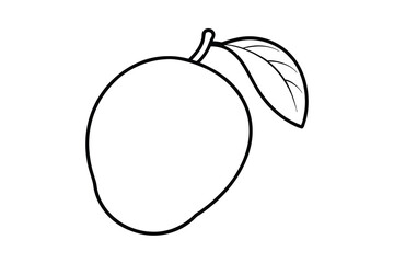 Simple Line Drawing of a Mango Fruit with Leaf