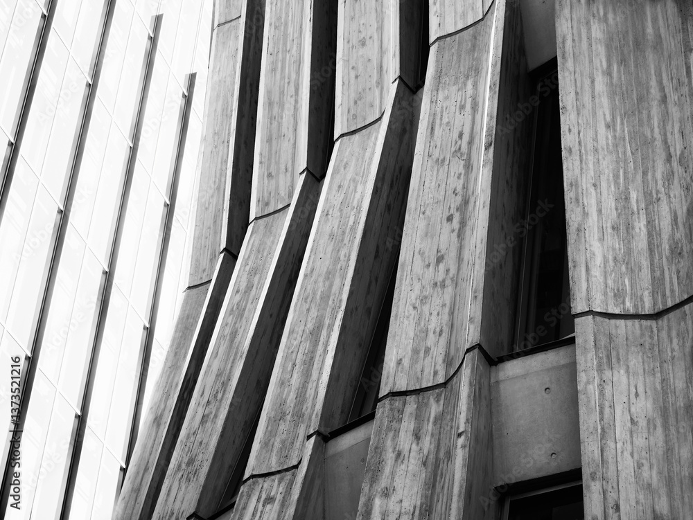 Aufkleber cement concrete wall line pattern building facade grey texture architecture details