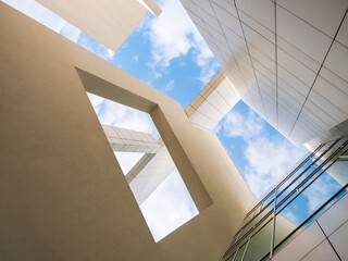 Architecture details Building wall tile Concrete panel with Blue sky outdoor perspective view