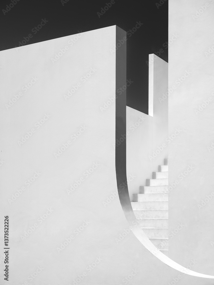 Poster white cement curve building wall stairs step minimal architecture details