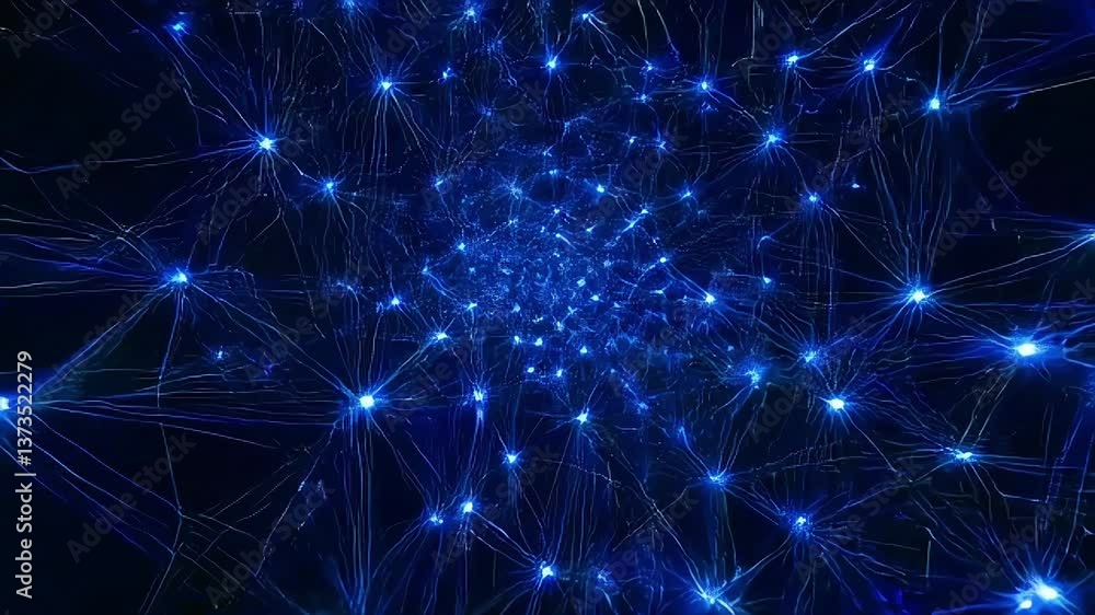 Poster abstract network of glowing blue light points and lines background