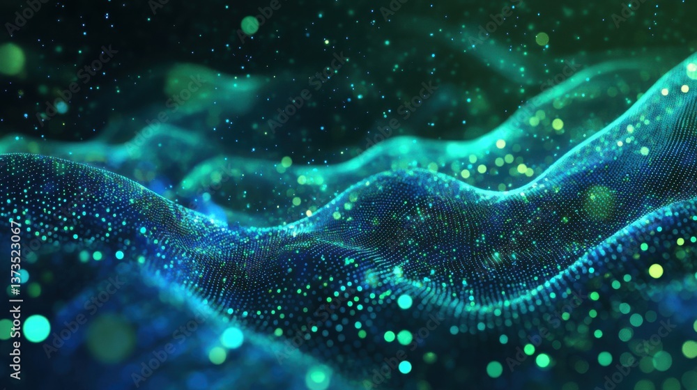Poster digital particles wave and light abstract background
