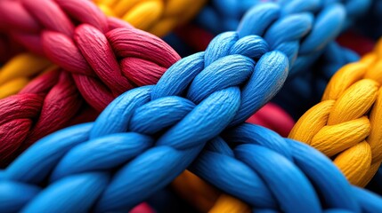 Colorful braided ropes symbolizing connection artistic display close-up vibrant environment