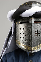 Medieval Knight Helmet with White and Black Drapery