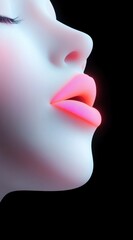 Profile of a Woman's Face with Neon Lips and Bright Glow Effect