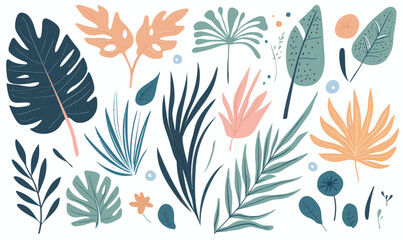 Minimalist SVG Tropical Leaves and Palm Fronds Vector Set Design Elements