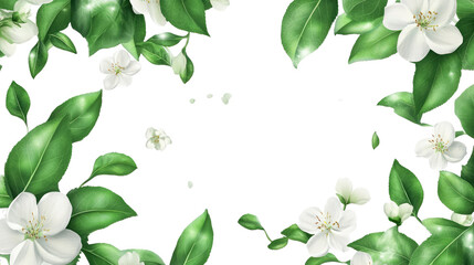 Elegant Floral Frame with Green Leaves and White Flowers for Romantic or Nature-Themed Designs, Perfect for Invitations, Wallpapers, or Graphic Projects