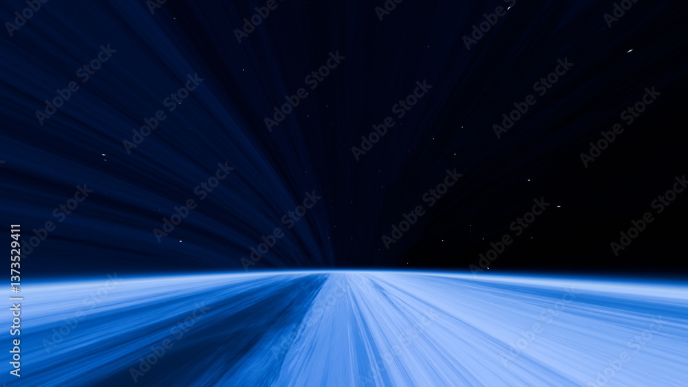 Wall mural vast blue horizon stretches into the deep darkness of space, illuminated by subtle light rays. dista