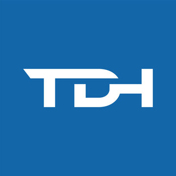 This is a flat logo design of an initial letter TDH in white color that looks good on a blue color 