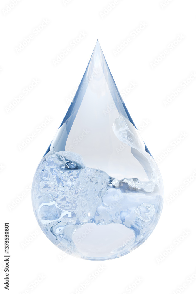 Poster clear water droplet rests against a plain background, capturing light and reflections. the droplet a