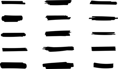 Highlighter line yellow marker strokes lines. Yellow watercolor hand drawn highlight set. Marker pen highlight strokes.