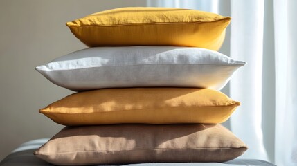 Obraz premium Professional Stacked Pillows for Comfort and D�cor Enhancement in Home Interiors