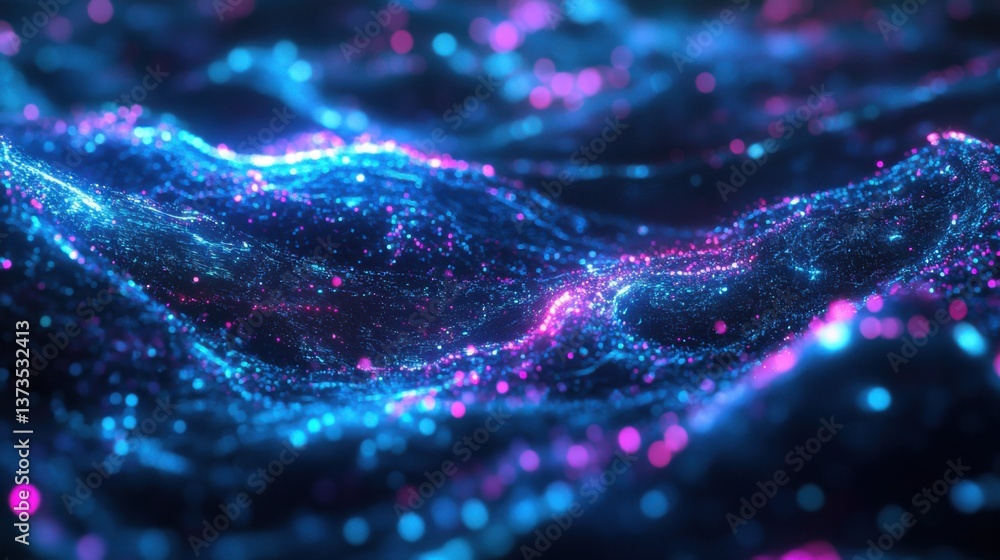 Poster digital particles wave and light abstract background