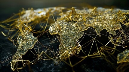 Golden Global Network Intricate World Map with Sparkling Connections