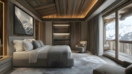 Elegant Gray and Wooden Master Bedroom with Armchair Interior Design Inspiration