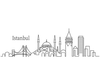 Linear panorama of the city of Istanbul in Turkey. skyscrapers and modern architecture. vector illustration continuous line on a white background