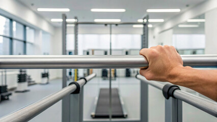 Hand Gripping Bar in Modern Gym Setting Focused on Fitness Equipment and Training