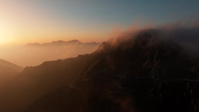 Aerial view of winter landscape in Hehuan Mountain at sunset,Taiwan.