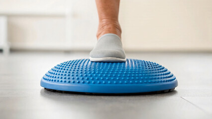 Exercise Balance Trainer on Floor with Foot Wearing Sock for Fitness and Stability