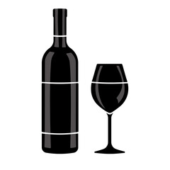 Elegant Silhouette of Wine Bottle and Glass Set Against a Simple Background Featuring Classic Design Elements