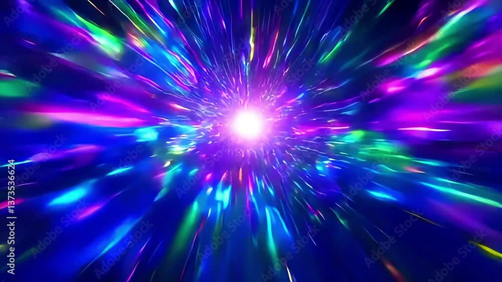 Poster speeding through a tunnel of colorful light streaks hyper speed motion