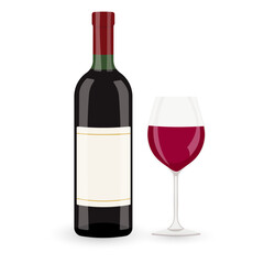 Bottle of Red Wine and a Glass Filled With Rich Crimson Liquid on a Simple Background Showcasing Elegance and Sophistication