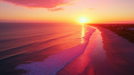 Vibrant Sunrise Over a Serene Beach Coastline