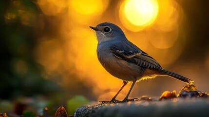 Fototapeta premium Golden Hour Bird Small Bird Silhouette at Sunset