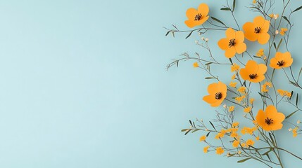 Blue Background with Yellow Flowers  Floral Spring Design  Invitation Card Mockup