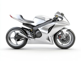 Fototapeta premium Sleek Silver Sportbike Studio Shot White Background