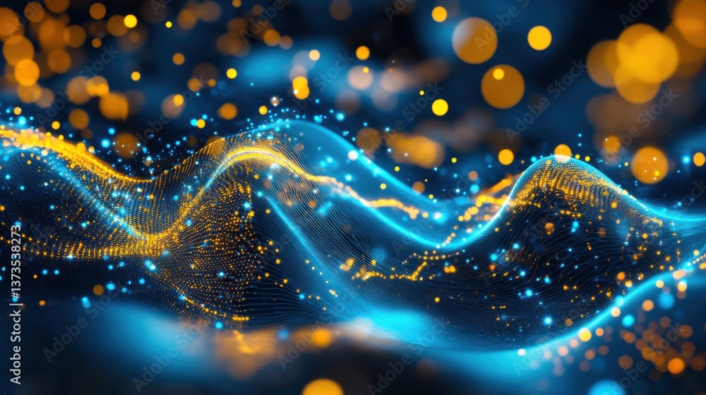 Poster digital particles wave and light abstract background