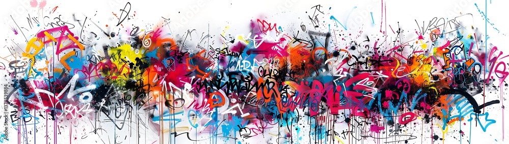 Aufkleber explosion of color: graffiti bursting with vibrant hues and dynamic energy against a minimalistic ba