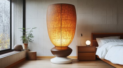 Mid-Century Modern Floor Lamp Illuminating Cozy Bedroom