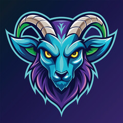 Blue Ram Mascot Logo - Majestic Horned Beast with Fierce Glare, Vector Art