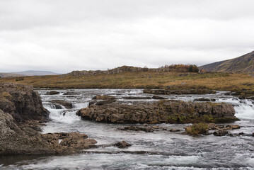 Roadside waterfalls on Iceland Ring Road route