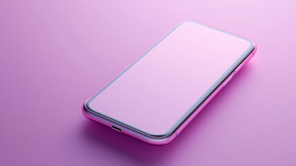Pink smartphone with blank screen on pastel pink background.