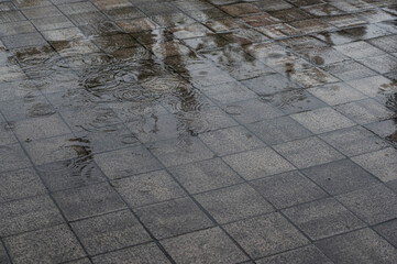 梅雨イメージ 水溜りに降る雨