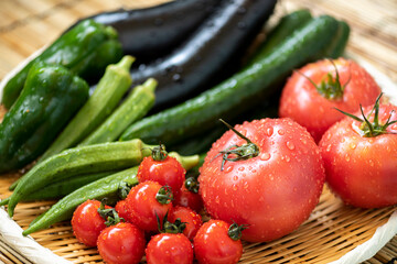 笊に盛った夏野菜