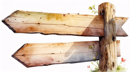 Wooden anime blank sign post illustration with empty space on white background for projects Cute Art Illustration for Card Design