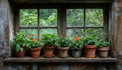 Fototapeta premium Plants in window box, garden view