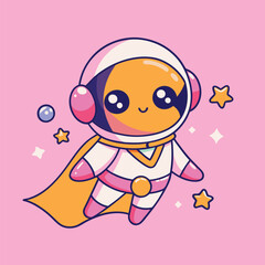 Cute astronaut floating in space with stars and planets, Vector Icon Illustration