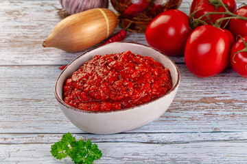 Bulgarian traditional lutenica pepper sauce