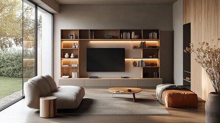 A modern and minimalist wall-mounted shelving unit, perfect for small living spaces. 