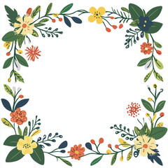Fototapeta premium Cheerful floral border with colorful flowers and leaves