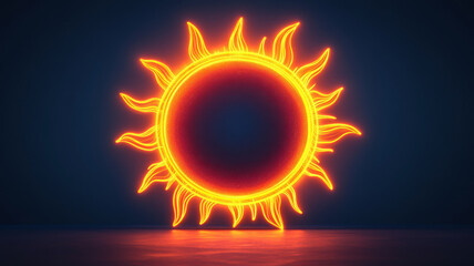 Glowing neon sun icon in dark setting, bright and vibrant display.