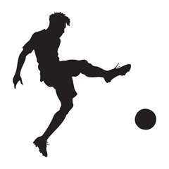 Silhouette of Soccer Player in Dynamic Pose Kicking Ball Athletic Action Shot High Contrast Minimalist Sports Illustration