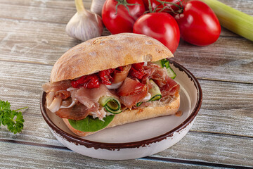 Ciabatta with cured parma and tomato